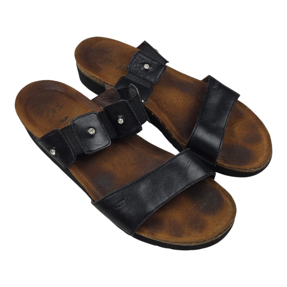 Naot Ashley Leather Slides Sandals EU 40 US 9-9.5 Black Rhinestone Comfort Boho